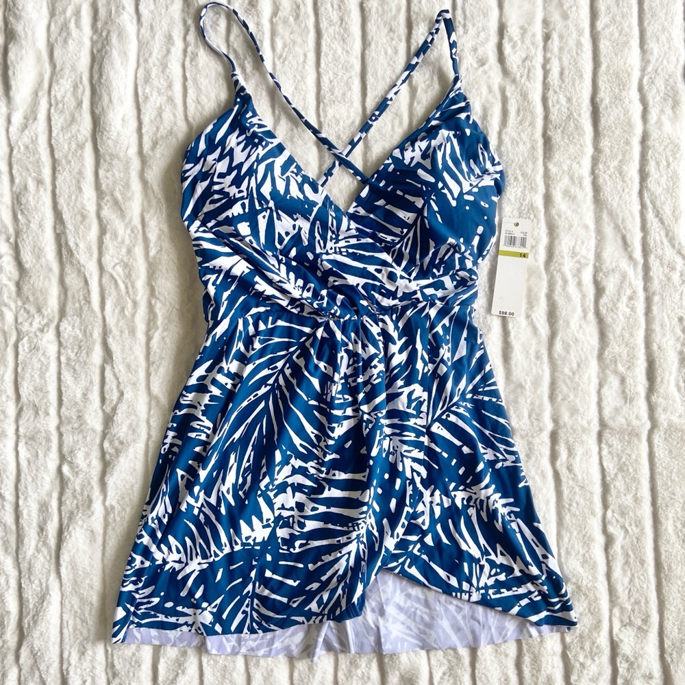 Anne Cole Blue and White Botanical One Piece